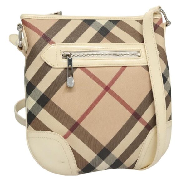 BURBERRY Nova Check Shoulder Bag PVC Leather Beige Auth ep8337 - Picture 1 of 16
